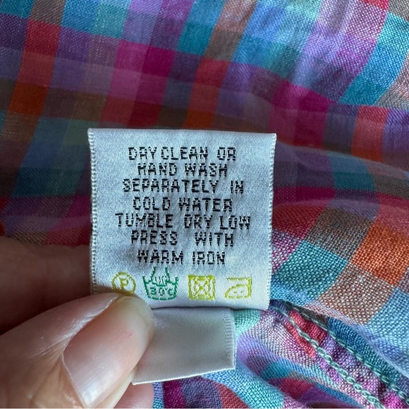 Bugatchi  mens 💯 Linen Multicolored Long‎ sleeve shirt Preppy Classic - Picture 7 of 7